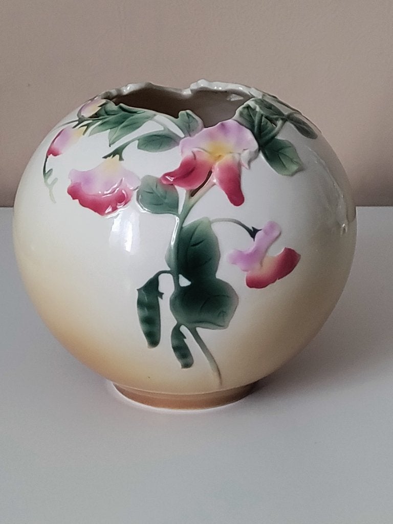 Prachtige Vintage FRANZ Collection "Sweet Pea" bowl vaas, Meerkleurig, Ophalen of Verzenden, Zo goed als nieuw, Geschikt voor droogbloemen
