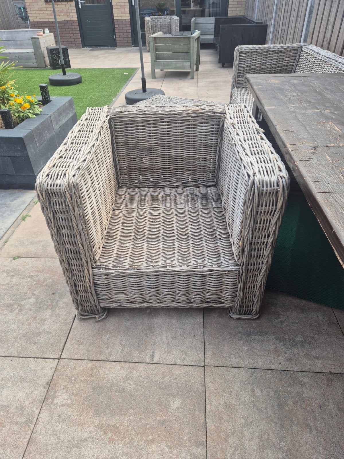 Wicker loungeset - gebruikt maar kan nog een ronde mee, Ophalen, Gebruikt, Wicker, Bank