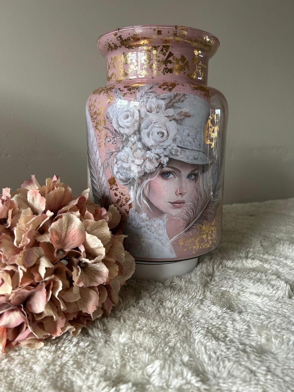 Reverse Decoupage Vaas Oud Roze - Handgemaakt Eyecatcher, Ophalen, 26 cm, Handgemaakt, Nieuw