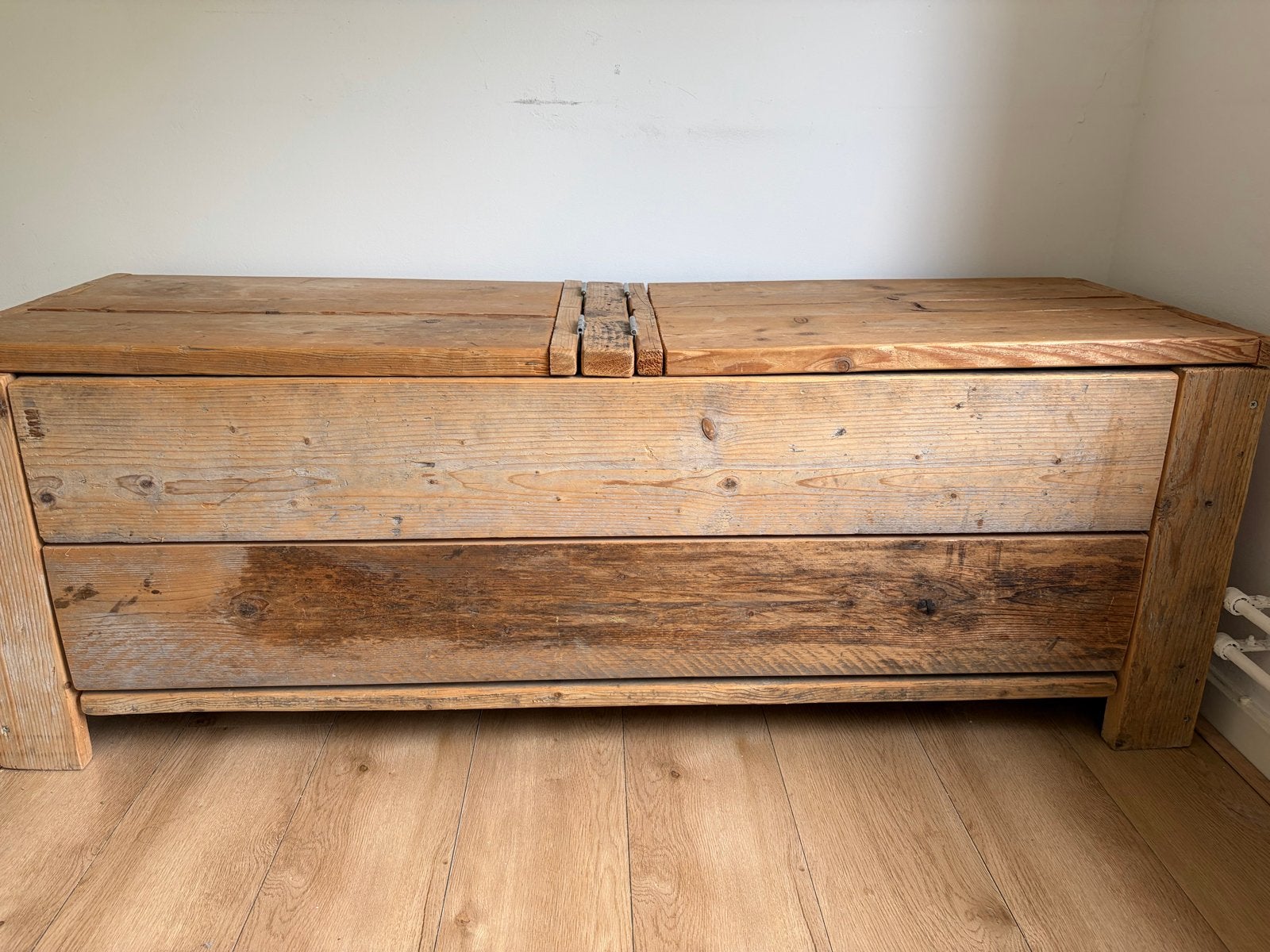 Robuuste houten opbergkist / bankje, Ophalen, 50 – 75, Gebruikt, 100 tot 150 cm