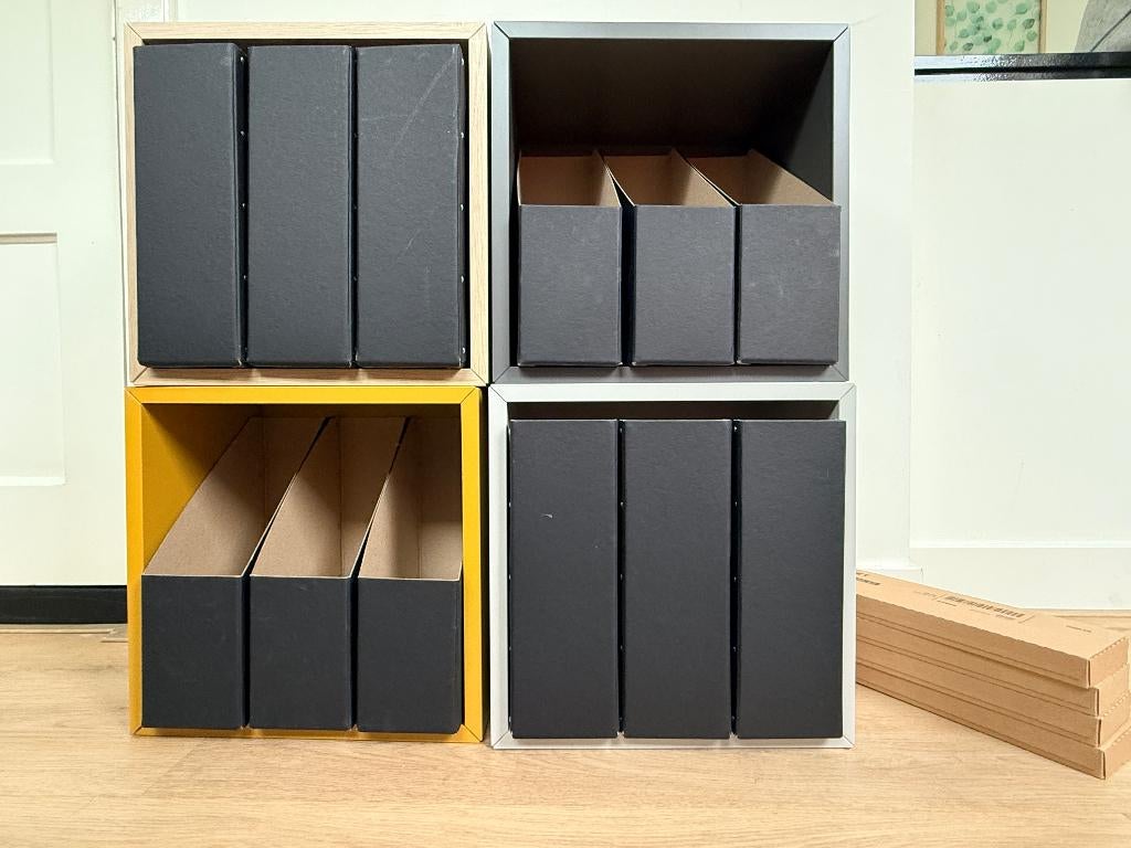 12 stevige zwarte kartonnen lectuurbakken / opbergdozen, Huis en Inrichting, Woonaccessoires | Krantenbakken en Lectuurbakken
