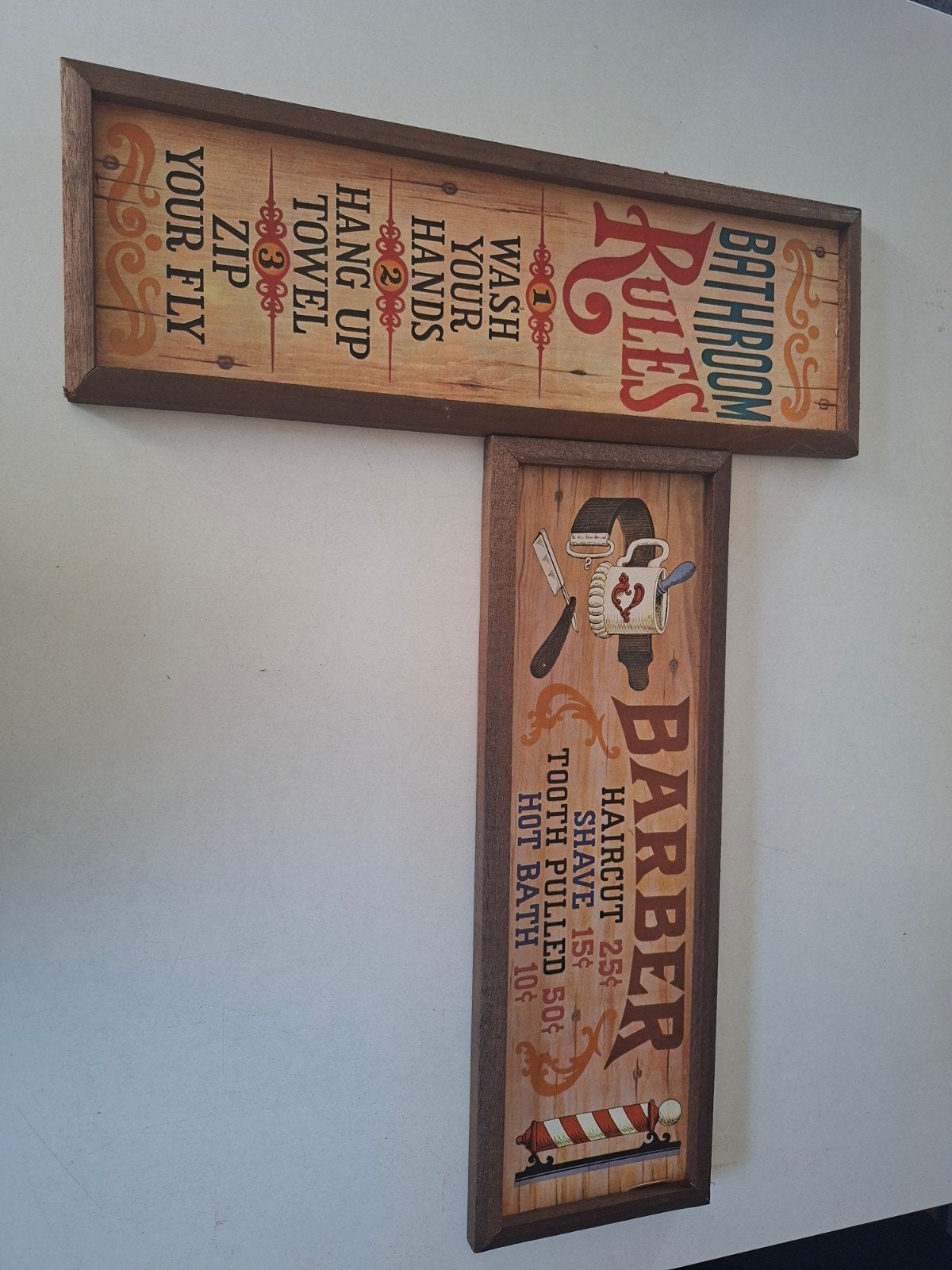 Leuke decoratie voor Man Cave: Bathroom Rules & Barber, Ophalen, Gebruikt, Meerkleurig, Vintage