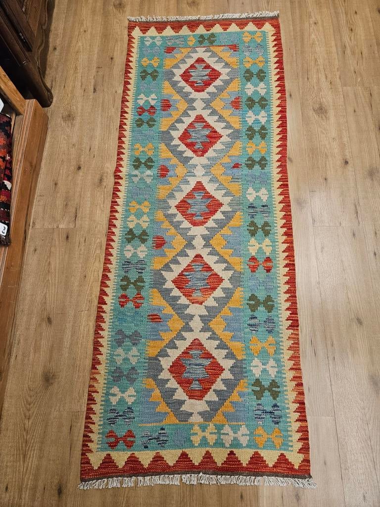Handgeweven oosterse wollen kelim loper 199x75, Info@SlatsAntiek.nl, Crème, Perzisch, Vof Slats Antiek