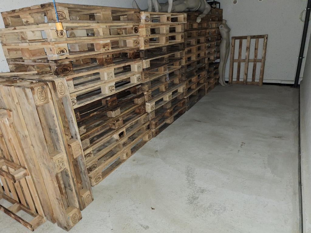 Te koop 63 Europallets, Ophalen, Gebruikt, 50 mm of meer, Pallet