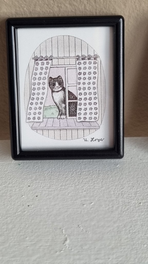 2 Kleine Vintage Lijstjes Katten Prent U Hoyer W.Gronemeyer, Achter glas, Gebruikt, Verzenden, Decoratieobject