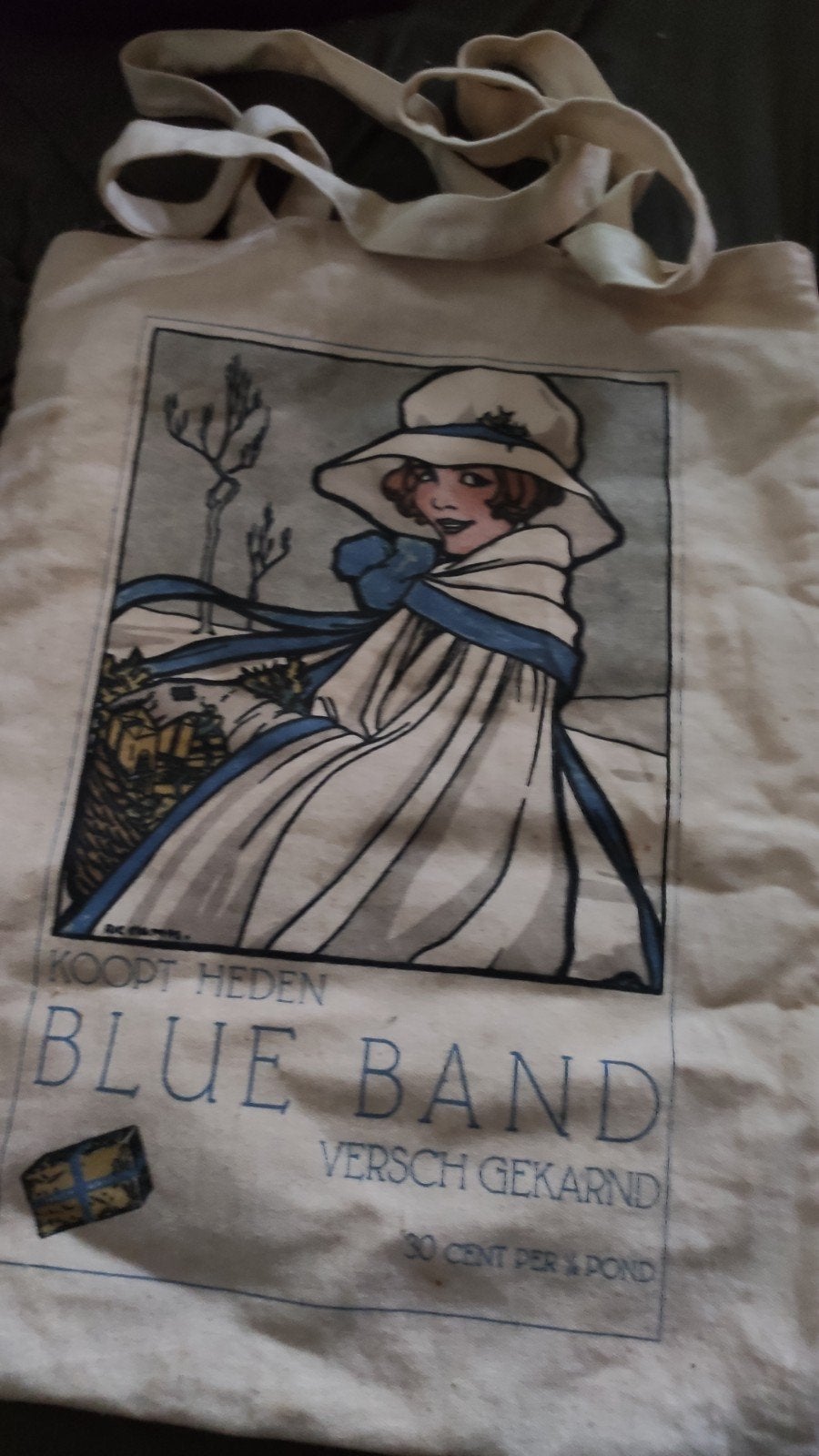 Vintage Blue Band boodschappentas - 'Koopt Heden', Ophalen of Verzenden