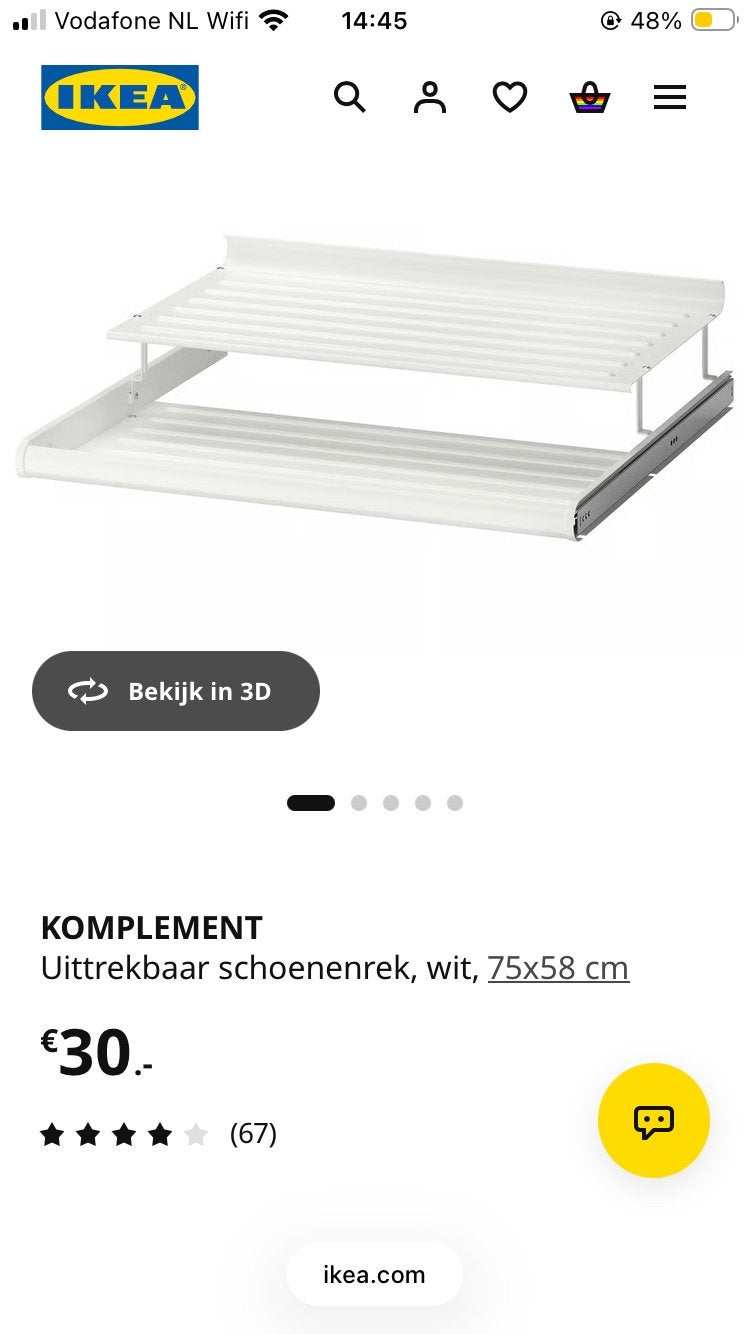 IKEA KOMPLEMENT Uittrekbaar schoenenrek, wit, 75x58 cm, Huis en Inrichting, Ophalen, Gebruikt