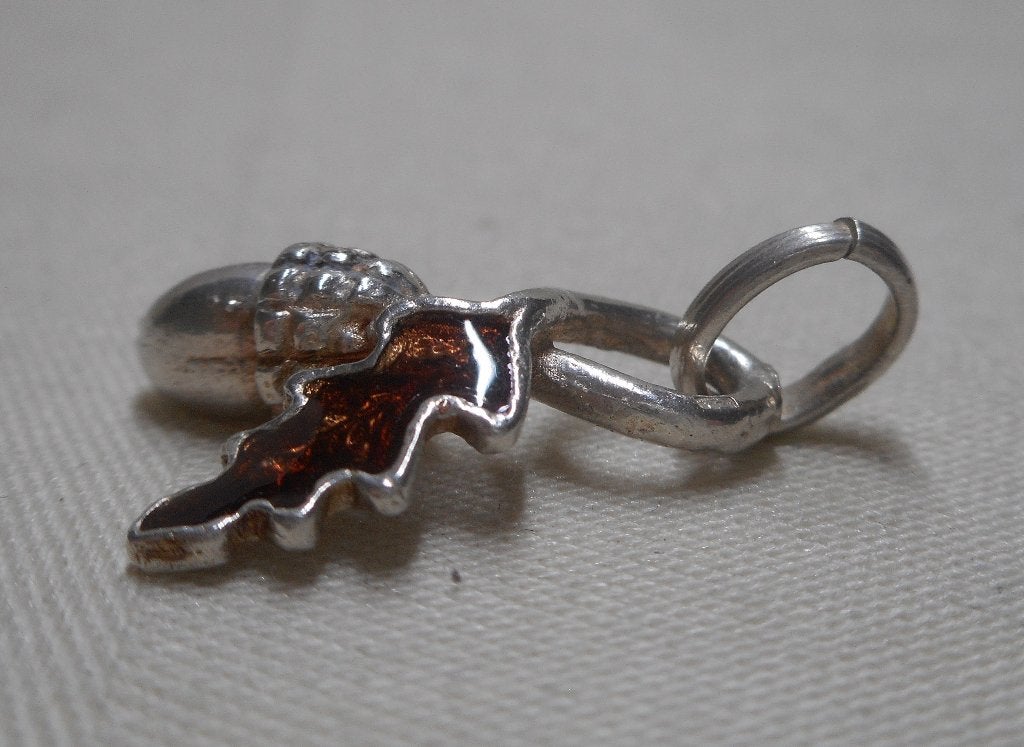Zilveren vintage hanger eikenblad met eikel nr.894, Verzenden, Zo goed als nieuw, Zilver, Zilver