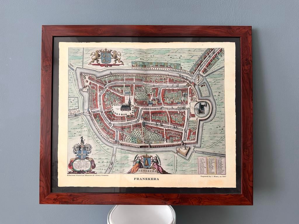 Historische stadsplattegrond Franekera, ingelijst, Antiek en Kunst, Ingelijst, Overige technieken, Stadsgezicht, 1600 - 1699