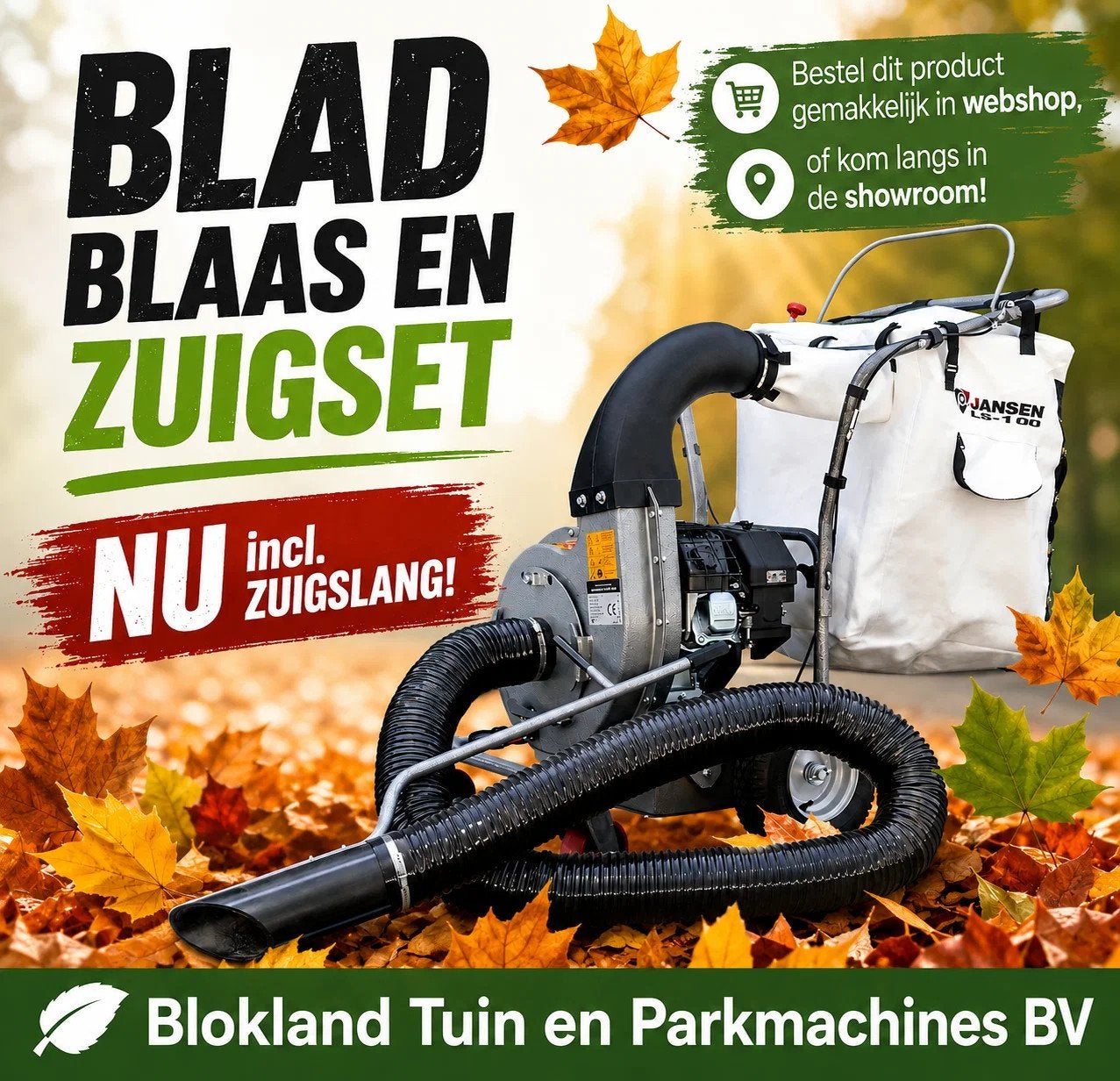 Jansen Bladzuiger ls-100 verrijdbaar afvalzuiger met aandrij, Zakelijke goederen, Bladblazer