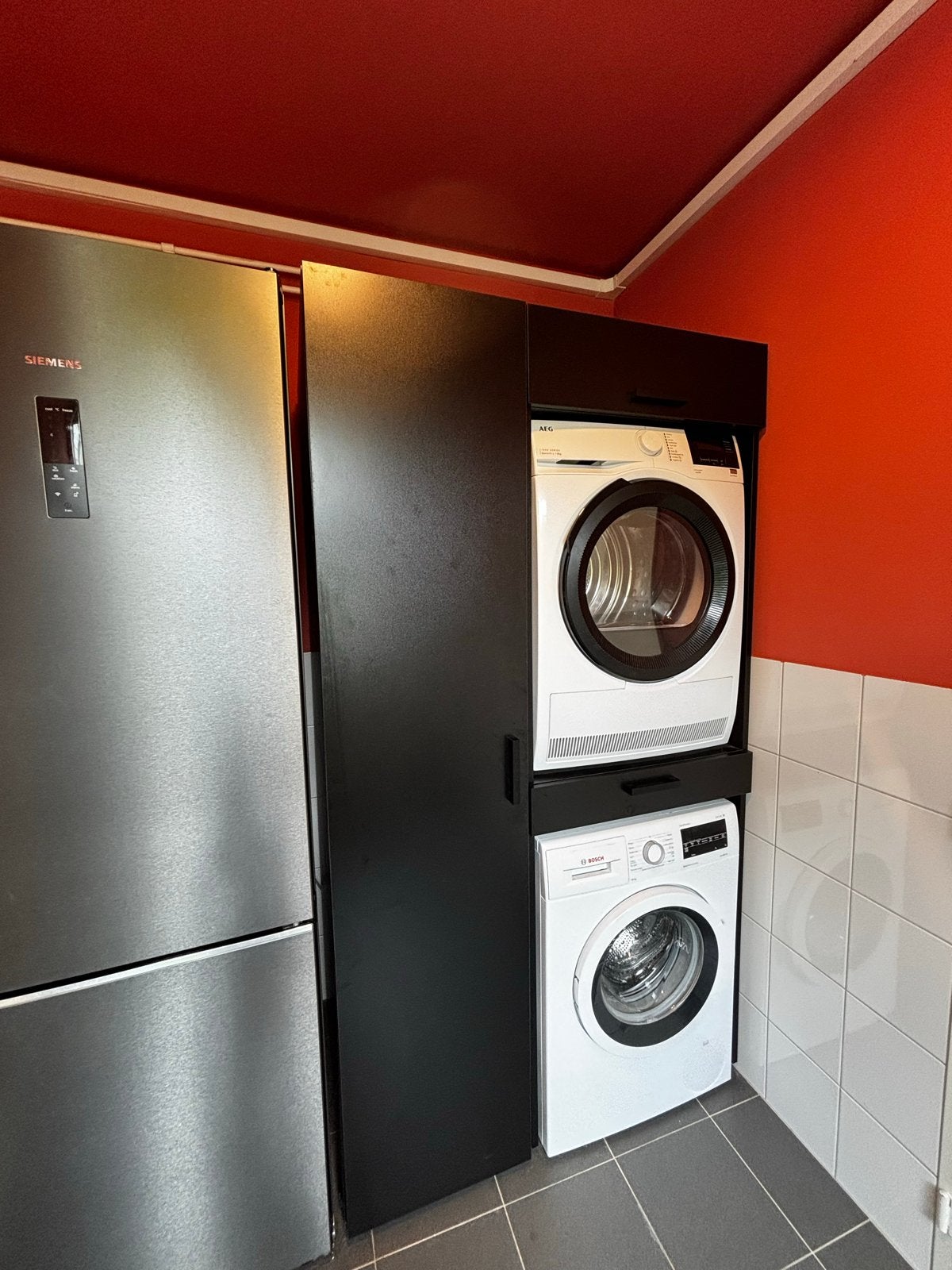 Wasombouw/Wasdroogcombinatie Kast - Zwart, Huis en Inrichting, Kasten | Overige, Zo goed als nieuw, Ophalen