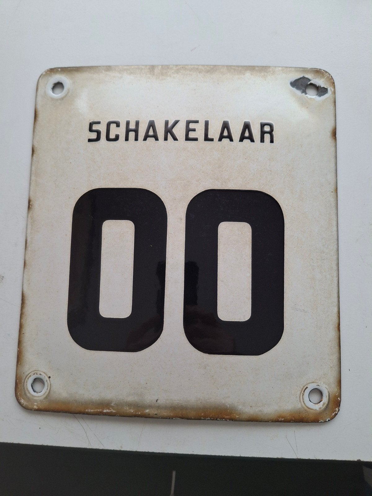 emaille bordje Schakelaar 00. afm 20 x 23 cm., Verzamelen, Merken en Reclamevoorwerpen, Ophalen of Verzenden, Gebruikt, Reclamebord