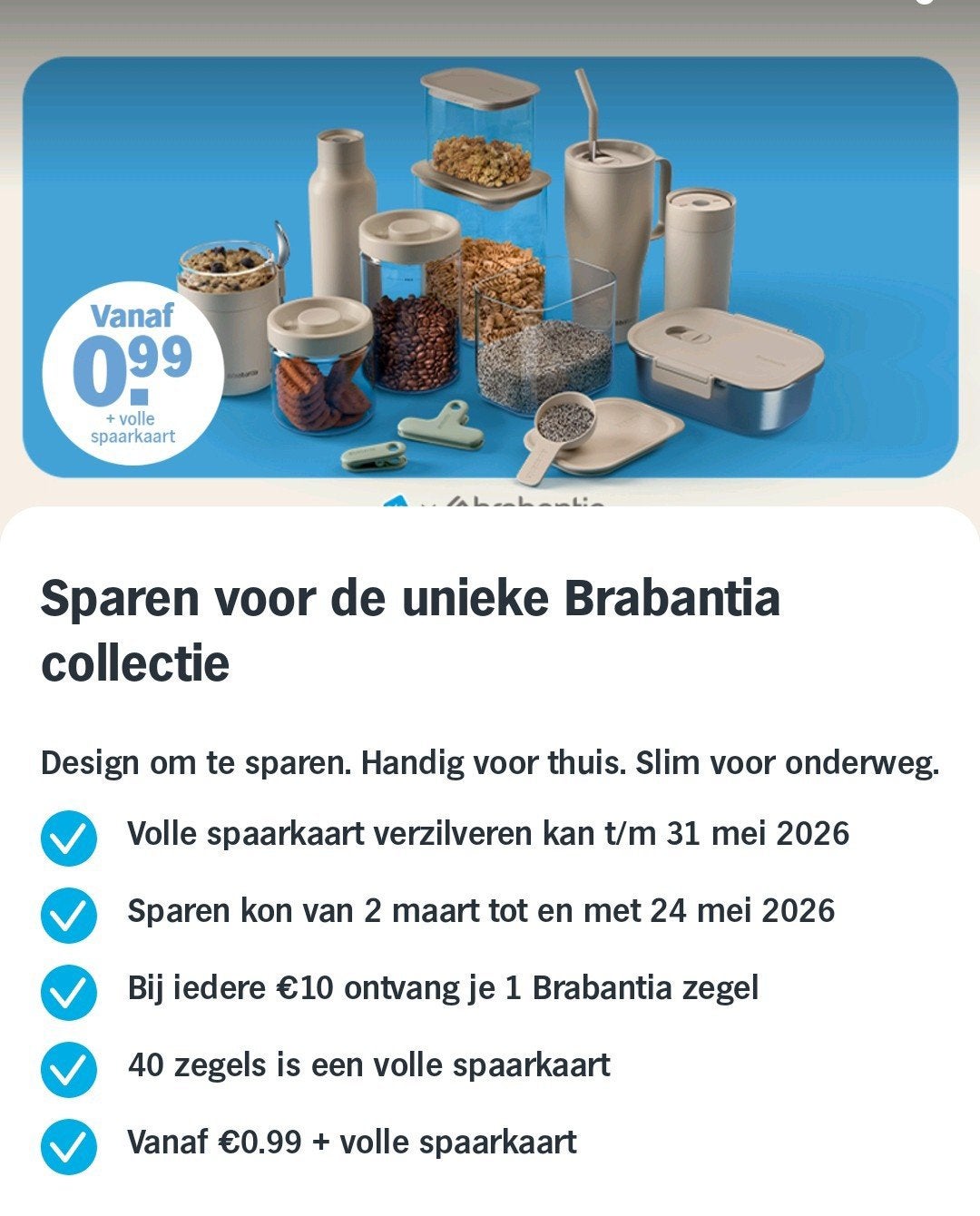 AH Brabantia spaarkaart 8 volle kaarten, Albert Heijn, Verzenden