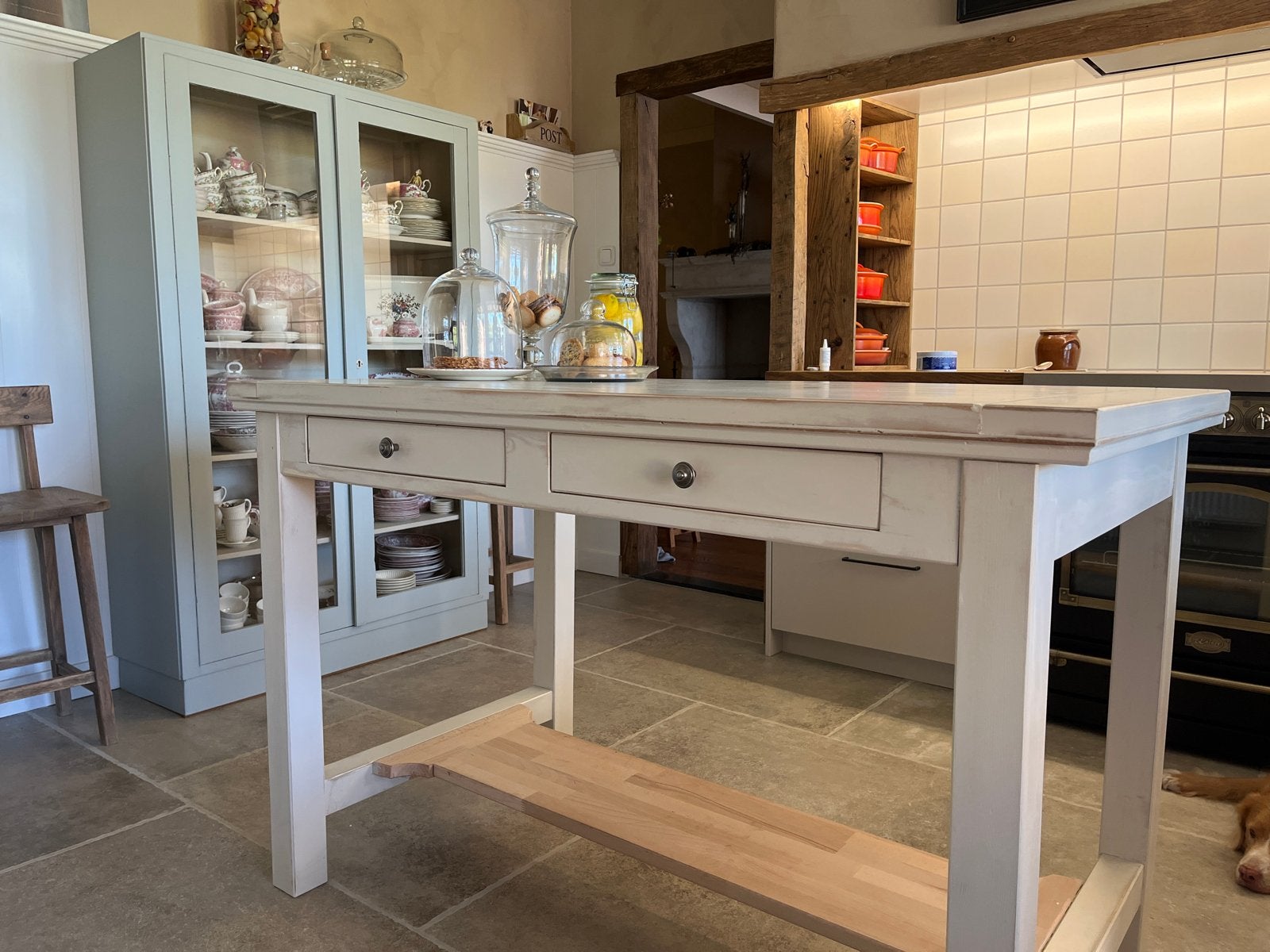 Houten keuken eiland met 4 lades en plank, Ophalen, 100 tot 150 cm, Nieuw, 50 tot 100 cm