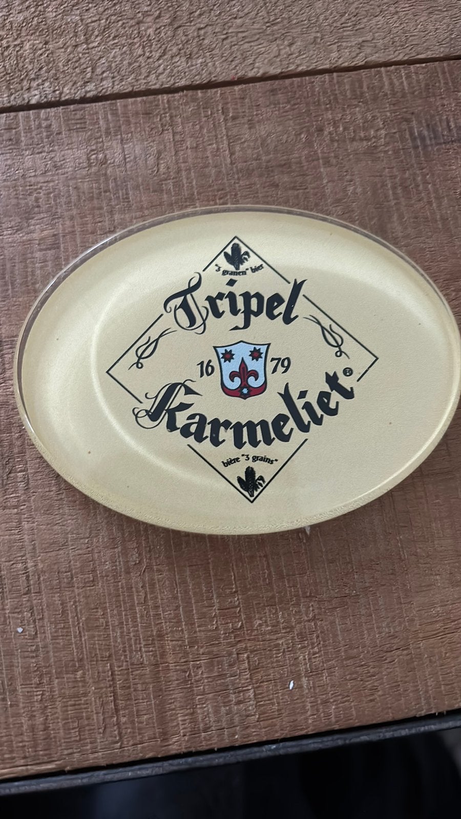 Taplens tripel karmeliet ovaal, Verzamelen, Biermerken, Ophalen of Verzenden, Zo goed als nieuw, Overige merken