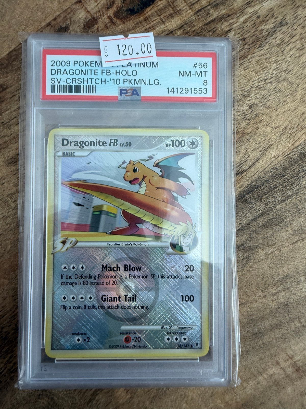 Dragonite FB Holo Pokémon Kaart PSA 8 Platinum, Ophalen of Verzenden, Zo goed als nieuw, Losse kaart