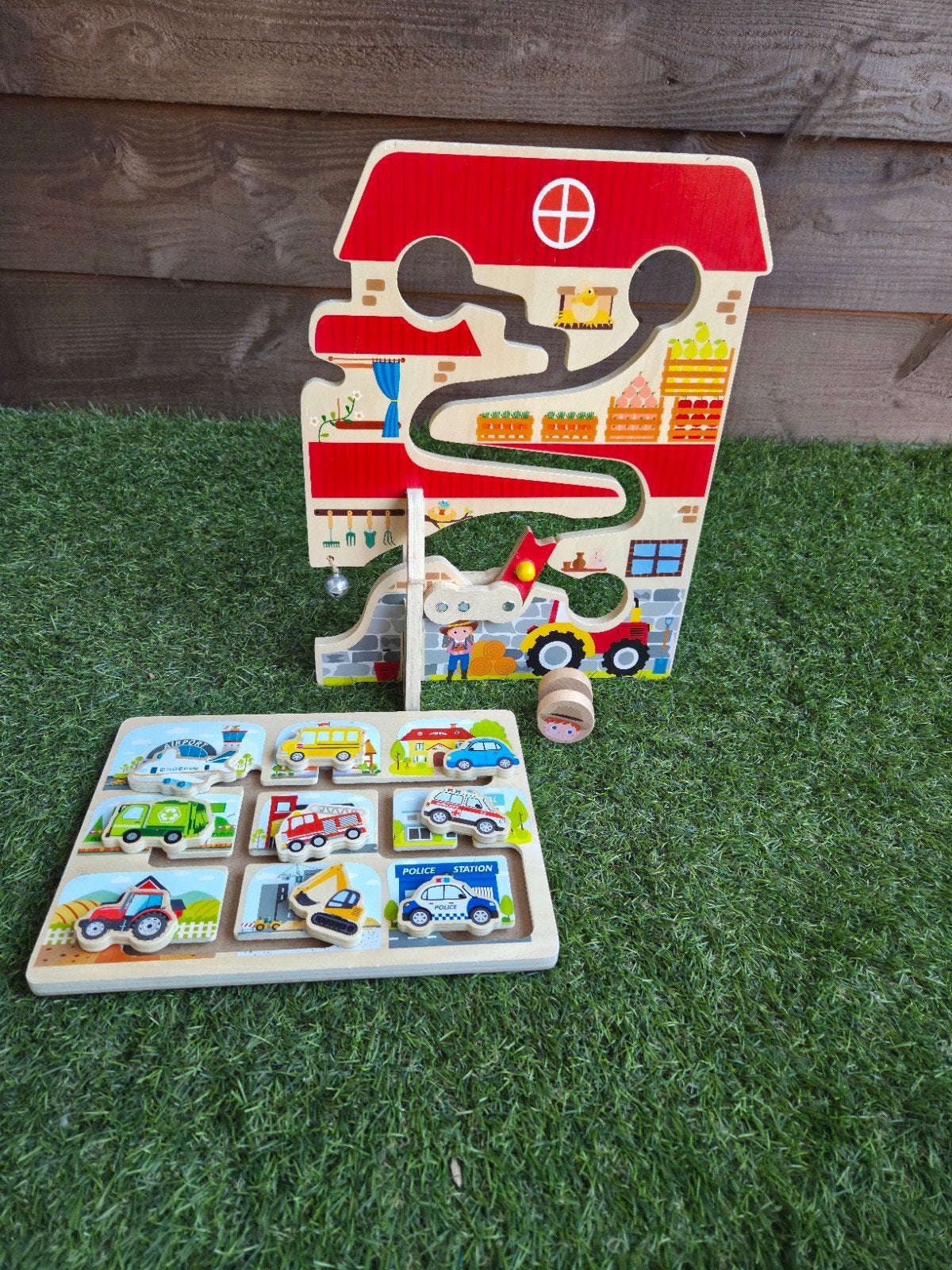 Houten speelgoed puzzel en roltoren, Ophalen of Verzenden, Zo goed als nieuw
