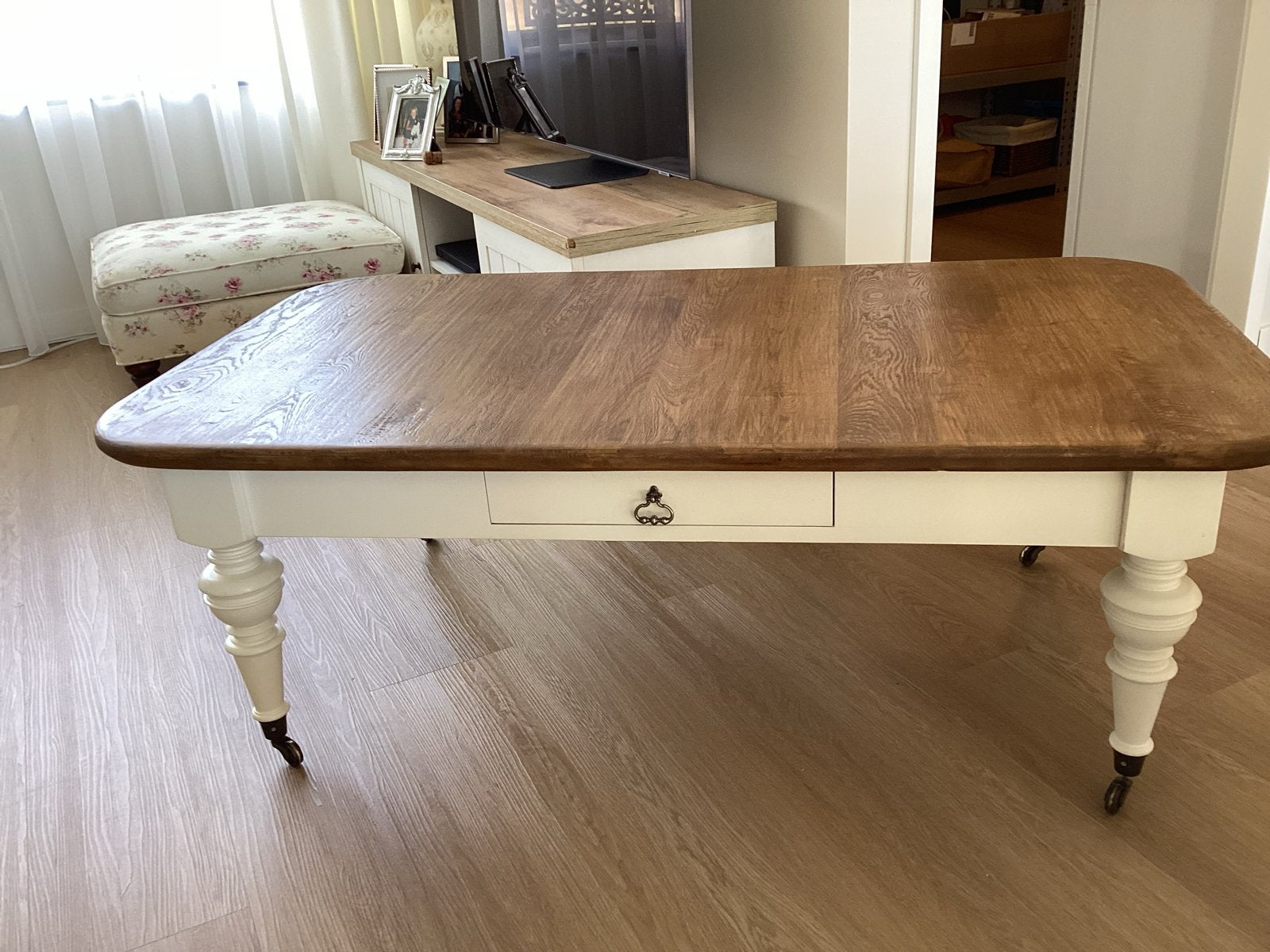 Rofra salon tafel 1.40 x 80 cm met houten blad, Ophalen, Gebruikt, 100 tot 150 cm, 50 tot 100 cm