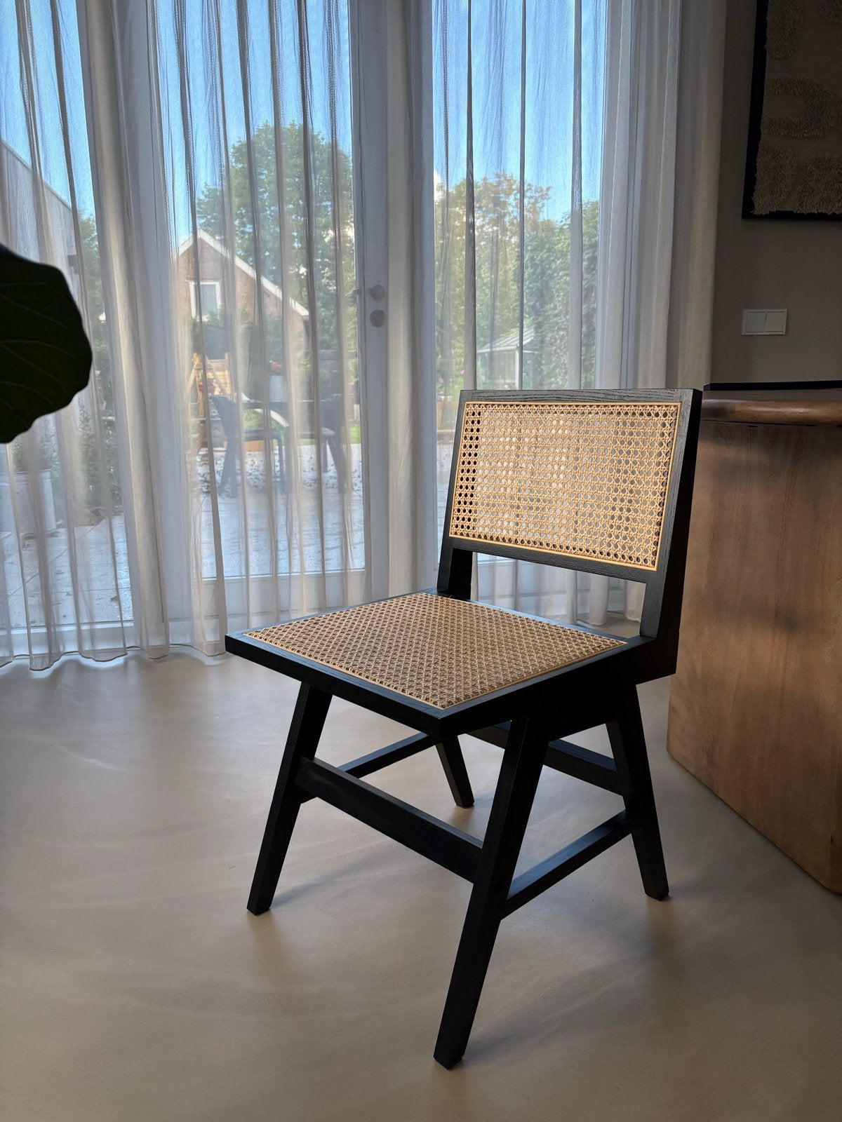 8 eetkamerstoelen met rotan, japandi, vintage, Ophalen, Zwart, Zo goed als nieuw, Vijf, Zes of meer stoelen