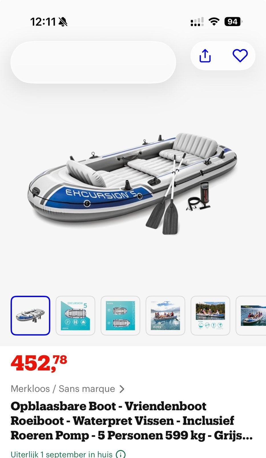 Intex Excursion 5 Opblaasboot met accessoires en acculader, Ophalen, Zo goed als nieuw, SUP-accessoire