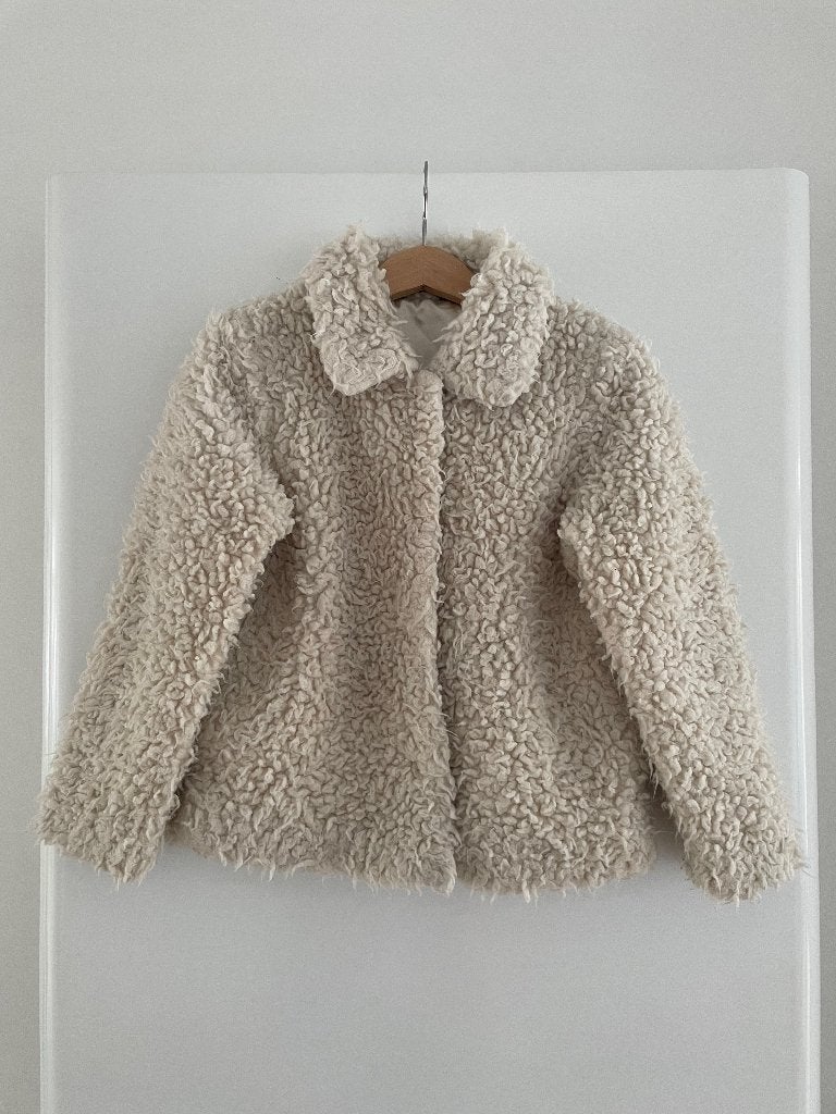 Hema teddy jas | 110 - 116 | creme beige | fluffy coat jack, Gebruikt, Meisje, Ophalen of Verzenden, Hema