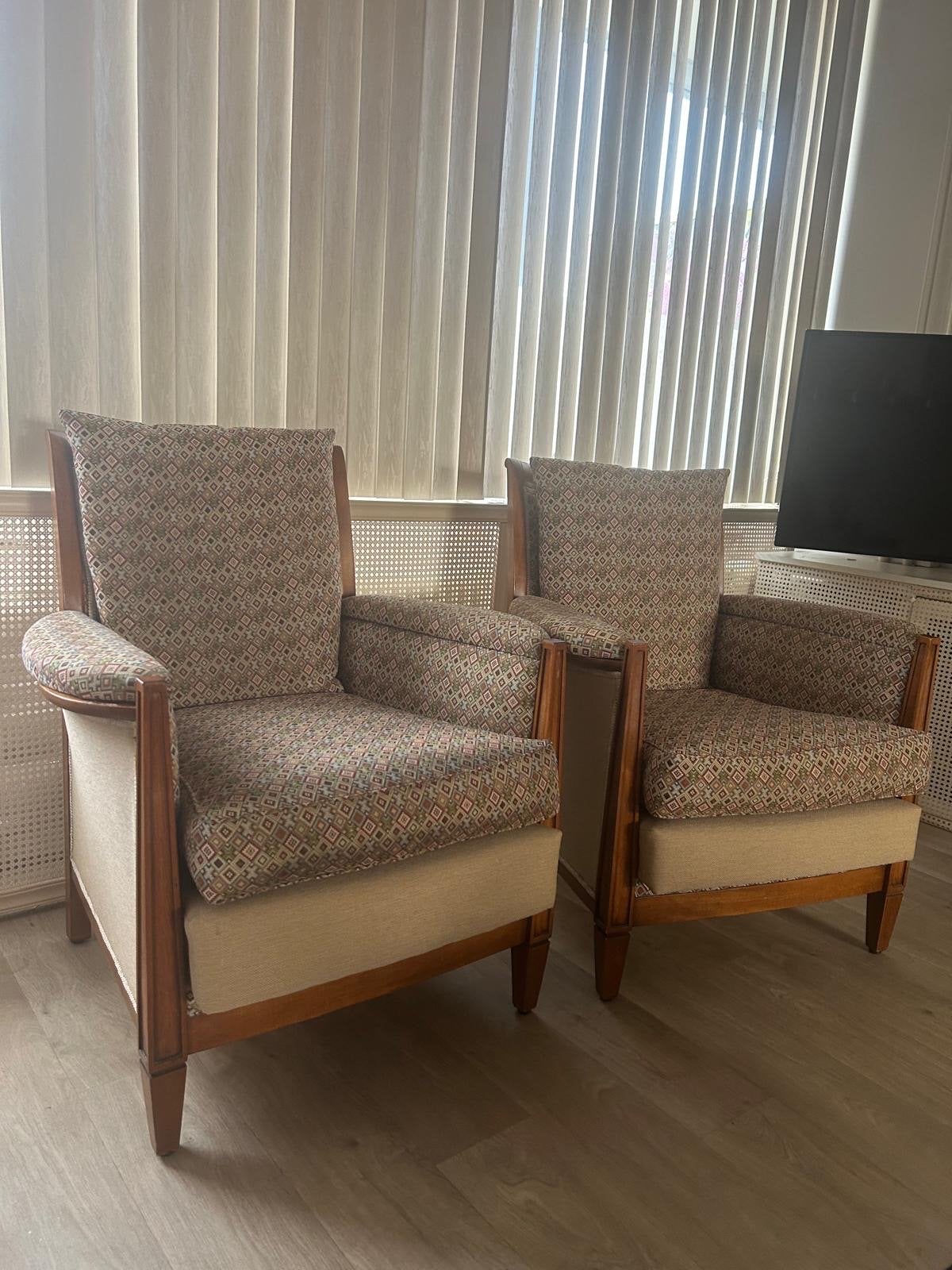 Twee mooie gestoffeerde fauteuils, Ophalen, Gebruikt, 75 tot 100 cm, Stof
