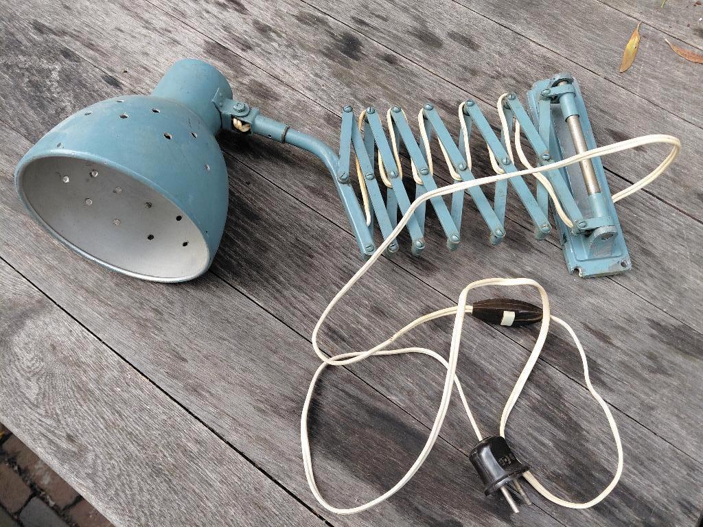 Vintage schaarlamp met originele bekabeling, Huis en Inrichting, Lampen | Wandlampen, Ophalen of Verzenden, Gebruikt, Metaal, Vintage