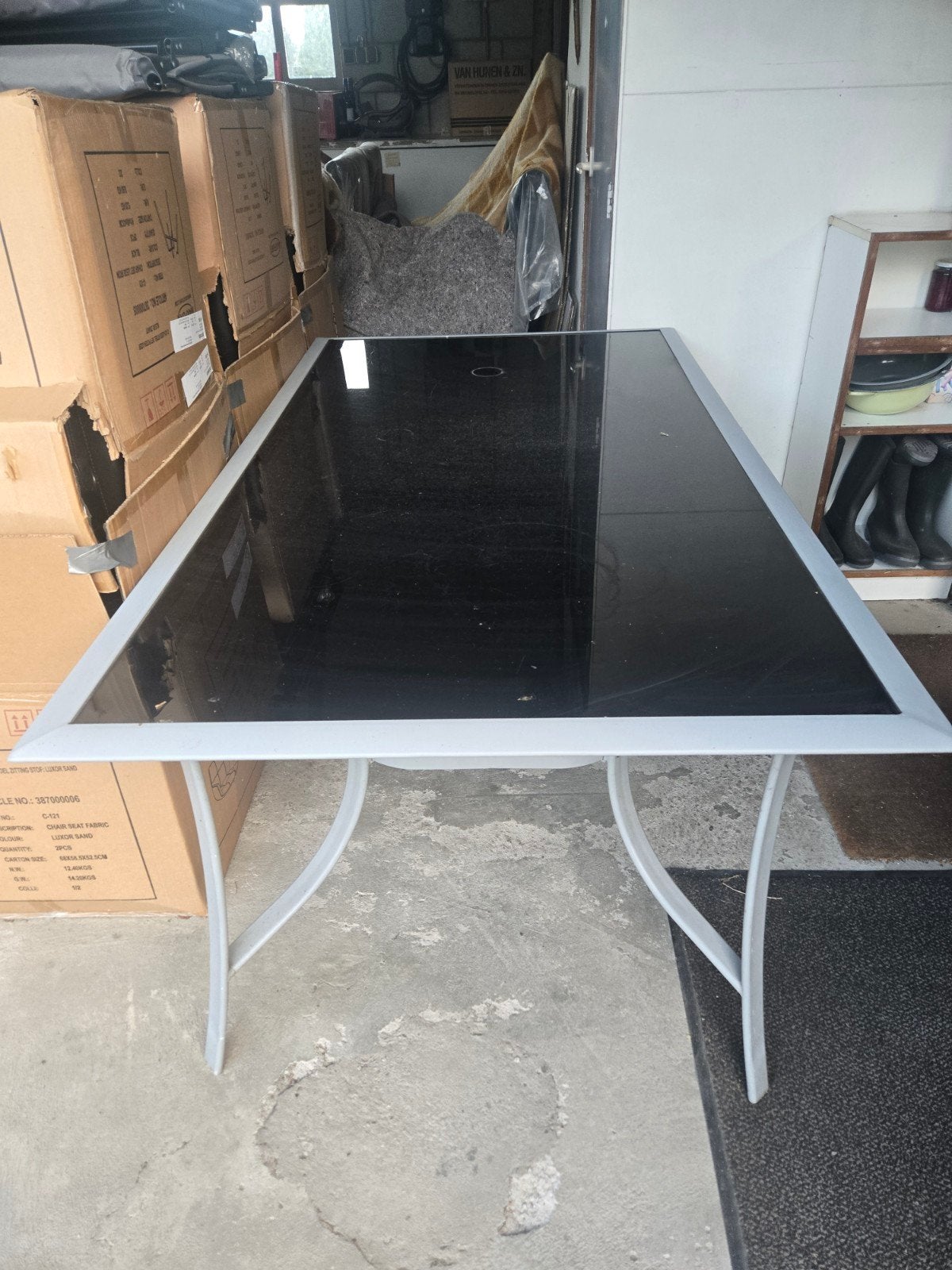 Tuintafel met glas,Lengte 1,80cm,Diep 102 cm Hoog 73 cm igs, Ophalen of Verzenden, Gebruikt, Rechthoekig, Aluminium