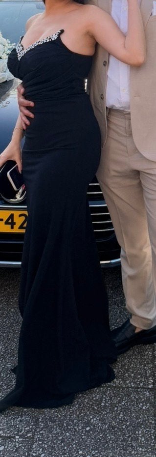 Elegante Zwarte Strapless Galajurk met Split, Kleding | Dames, Jurken, Zwart, Ophalen of Verzenden, Zo goed als nieuw, Maat 36 (S)