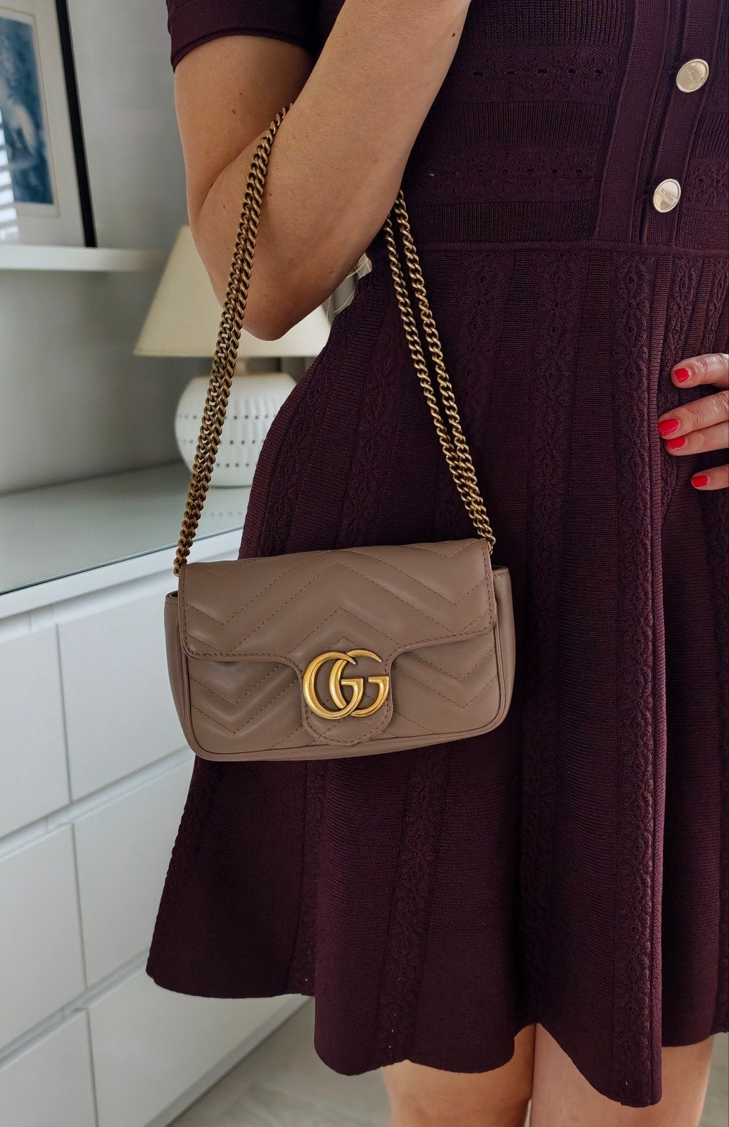 Gucci GG Marmont Schoudertas – Taupe/Beige – Origineel, Ophalen of Verzenden, Zo goed als nieuw, Beige, Schoudertasje