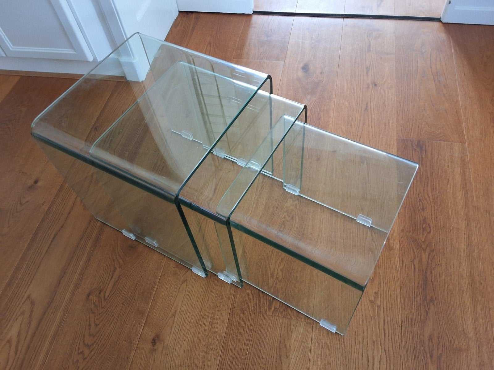 Glazen bijzettafels volledig van glas, Ophalen, Minder dan 50 cm, Rond, Glas