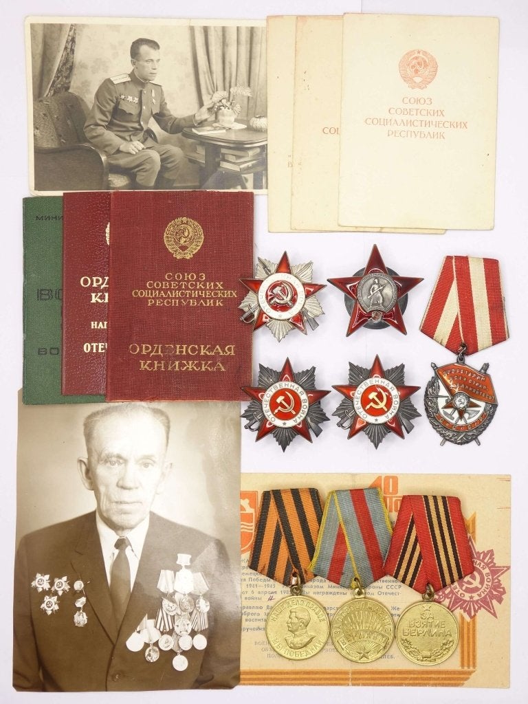 Sovjet Medaille Set Rode Banier Rode Ster Kapitein Berlijn, Verzenden, Landmacht, Overige gebieden, Lintje, Medaille of Wings