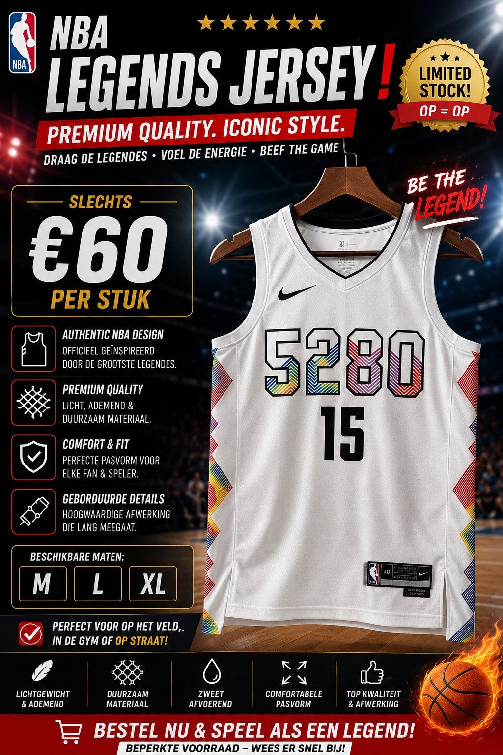NBA Legends Jersey - Kwaliteit Basketbalshirt, Ophalen of Verzenden, Nieuw, Kleding