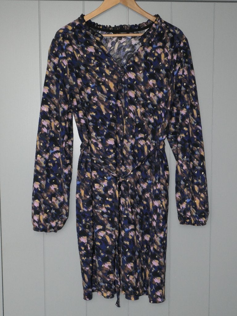 Jurk blauw roze goud | L (46) | MS Mode, Blauw, Maat 46/48 (XL) of groter, Ophalen of Verzenden, Zo goed als nieuw