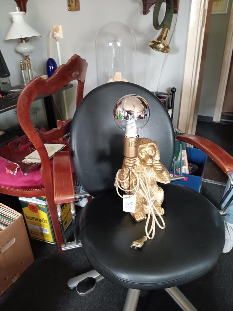 Gouden Apenlamp met Edison Gloeilamp, Antiek en Kunst, Ophalen of Verzenden