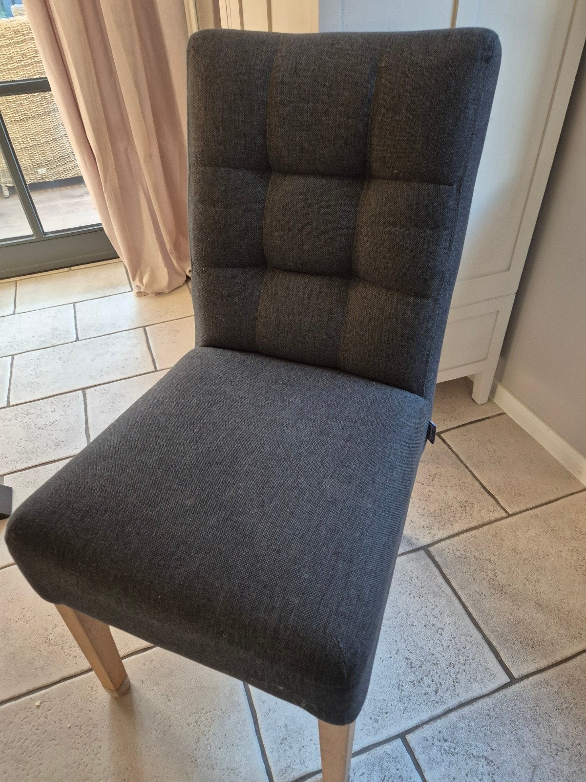 Set van 6 donkergrijze eetkamerstoelen, Huis en Inrichting, Ophalen, Gebruikt, Vijf, Zes of meer stoelen, Stof