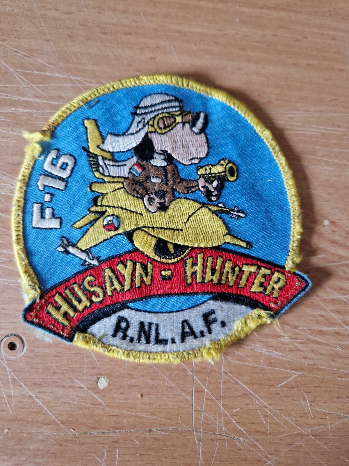 2x Militaire Patch F-16 Husayn Hunter R.N.L.A.F. & 322 Sqd, Ophalen, Luchtmacht, Nederland, Embleem of Badge
