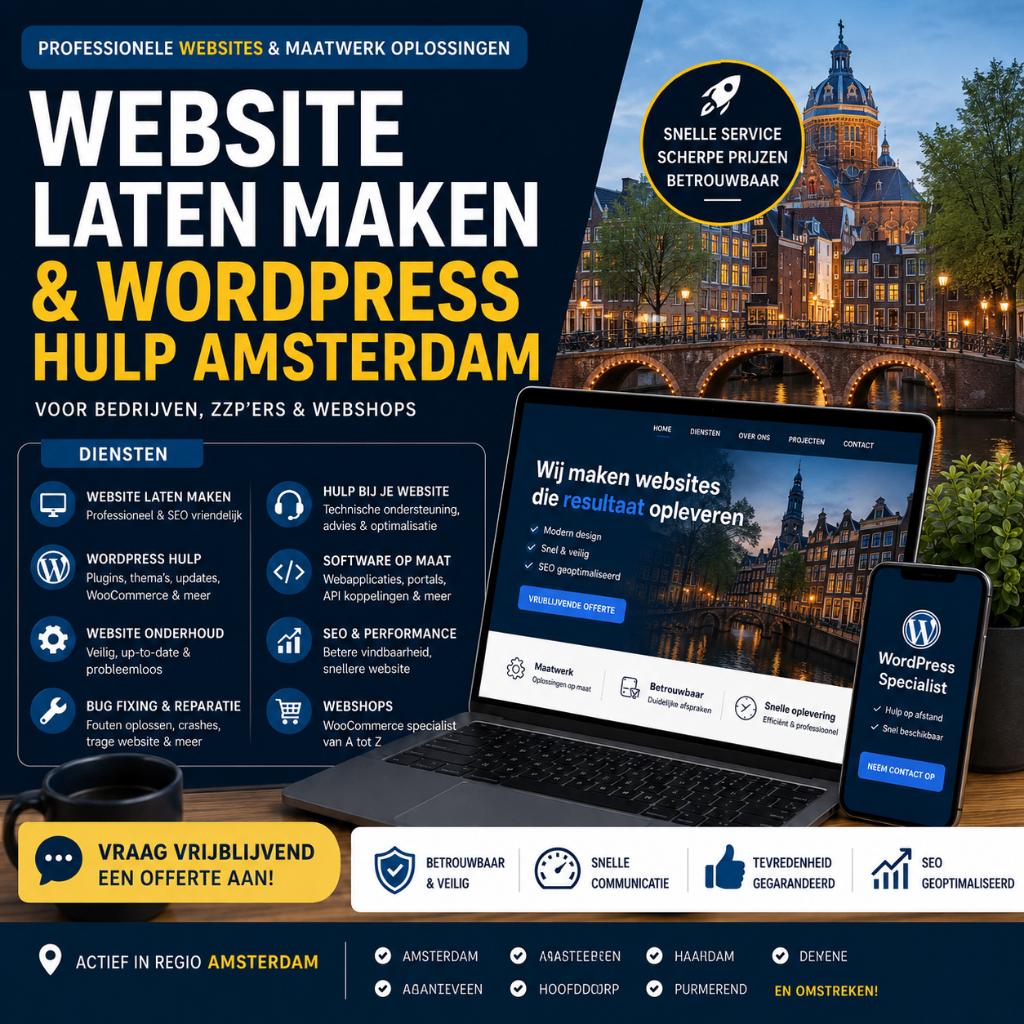 Website Laten Maken & WordPress Hulp Amsterdam, Vacatures, MBO, 33 - 40 uur, Geschikt als bijbaan, Starter
