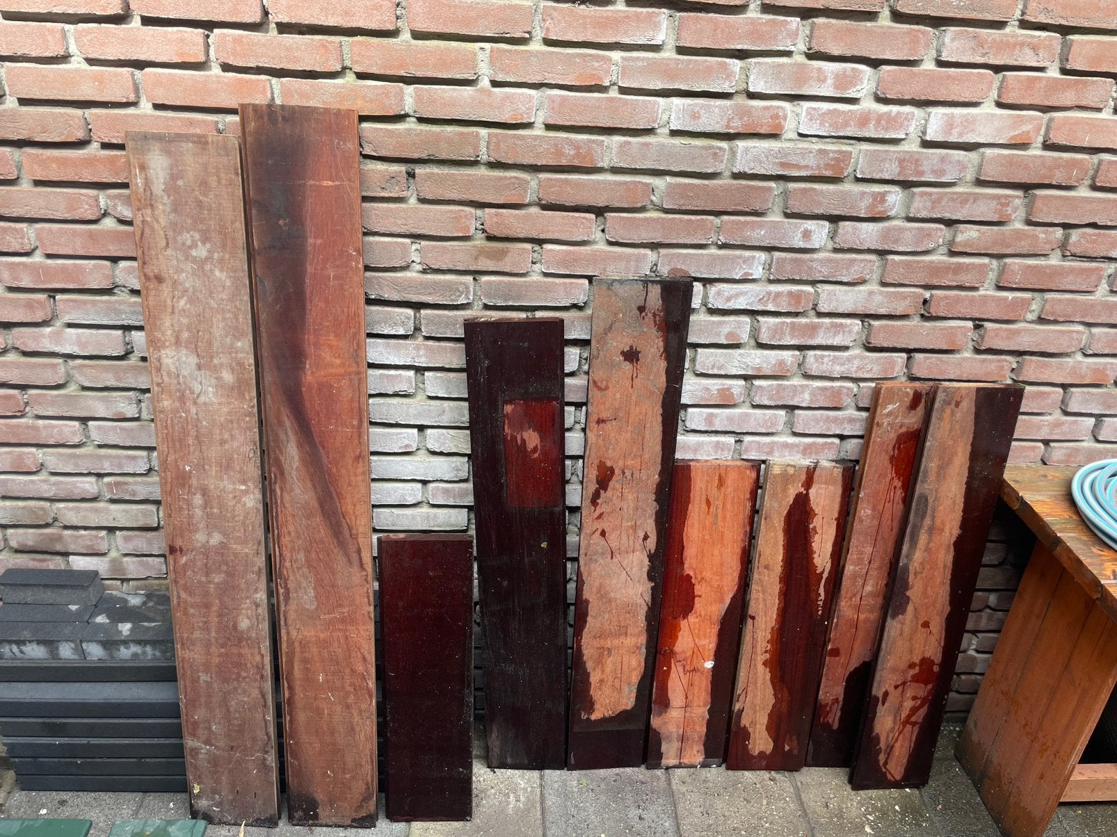 9x Hardhouten damwand profielen 2,7x19 cm diverse lengtes, Tuin en Terras, Palen, Balken en Planken, Ophalen, Zo goed als nieuw