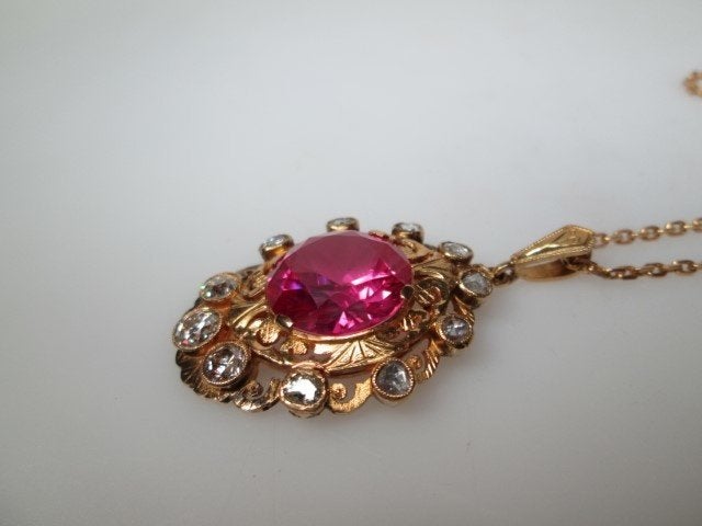 Antieke Gouden 21,6 karaat hanger met Briljanten uit 1906, Verzenden, Goud, Hanger, Met edelsteen