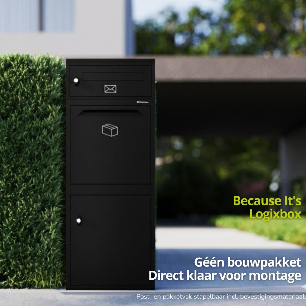 Logixbox - Pakketbrievenbus - Complete set - Zwart -- ACTIE, Tuin en Terras, Brievenbussen, Ophalen of Verzenden, Nieuw, Staal
