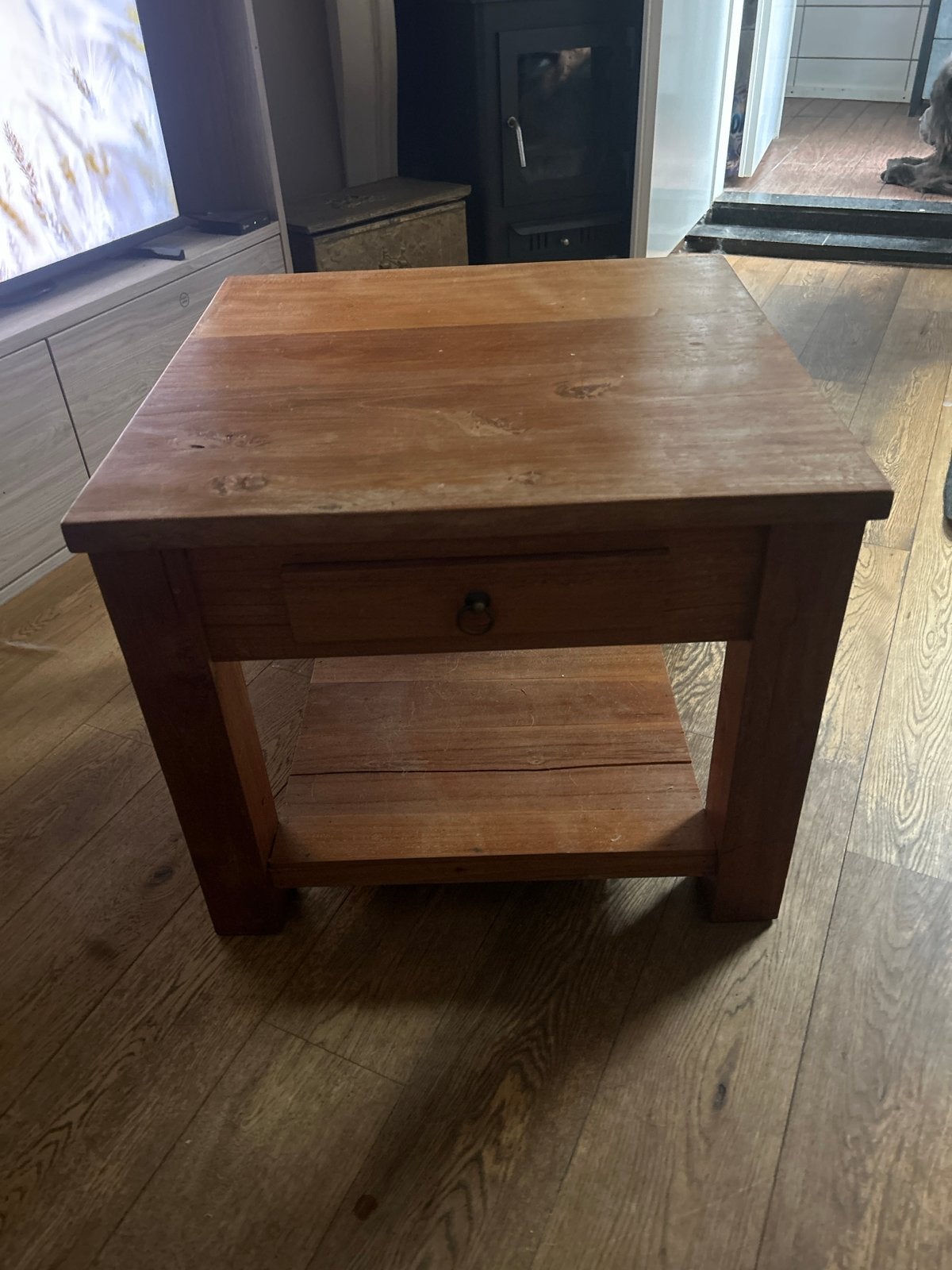Bijzettafel met lade - Gratis af te halen, Gebruikt, Vierkant, 55 tot 75 cm, Hout