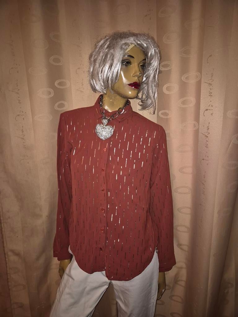 Roodbruine blouse met zilveren streepjes van Guts&Gusto mt M, Maat 38/40 (M), Overige kleuren, Gust&gusto, Ophalen of Verzenden
