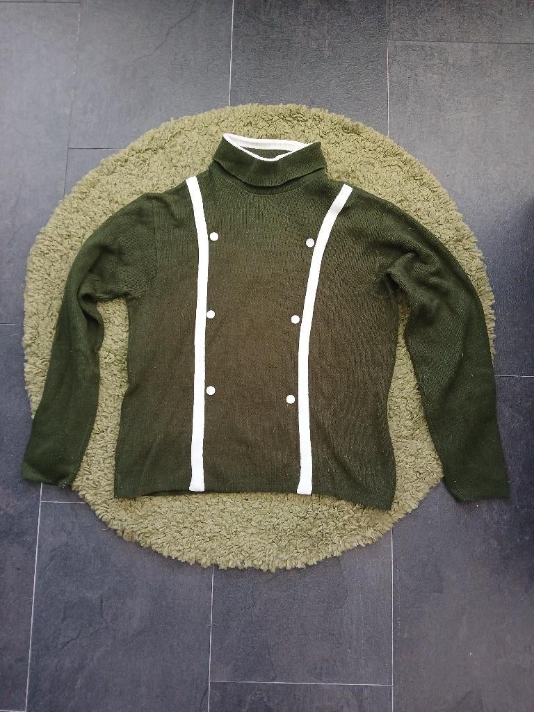 Vintage jaren 60 mod, space age groen witte koltrui, S-M, Kleding | Dames, Maat 38/40 (M), Verzenden, Zo goed als nieuw, Vintage