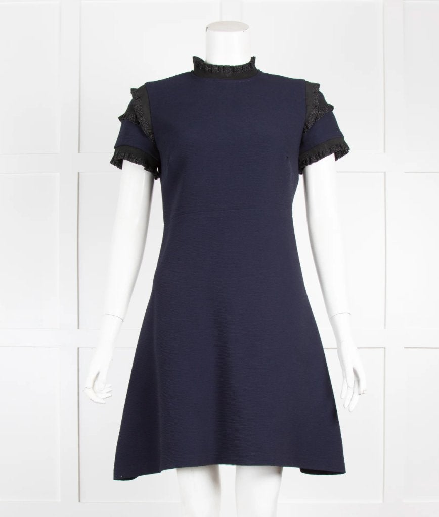 Sandro navy mini dress jurk met zwarte franjes maat 38, Maat 38/40 (M), Blauw, Sandro, Nieuw