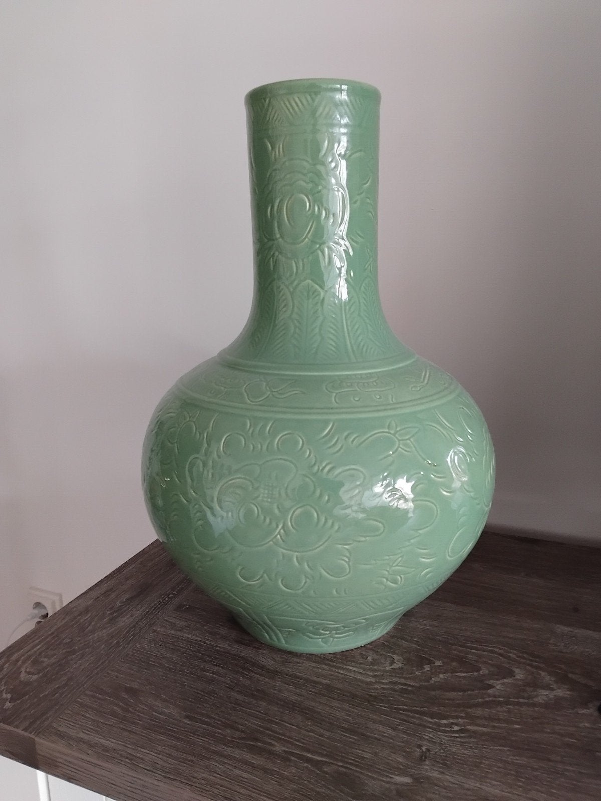 Prachtige xxxl vaas groen met bloemmotief nieuw halve meter, Ophalen, Nieuw, Geschikt voor droogbloemen, 50 cm