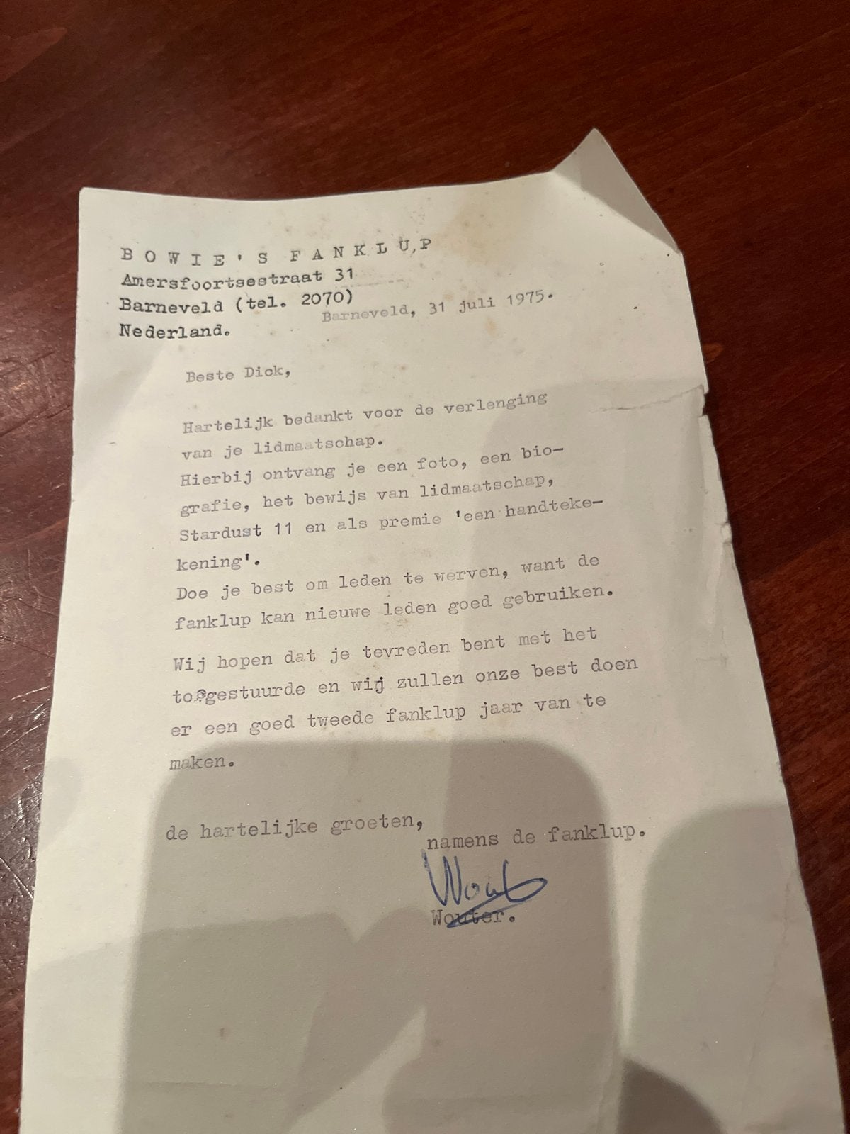 David Bowie Fanclub Lidmaatschap Bewijs 1975, Ophalen of Verzenden, Gebruikt, Boek, Tijdschrift of Artikel