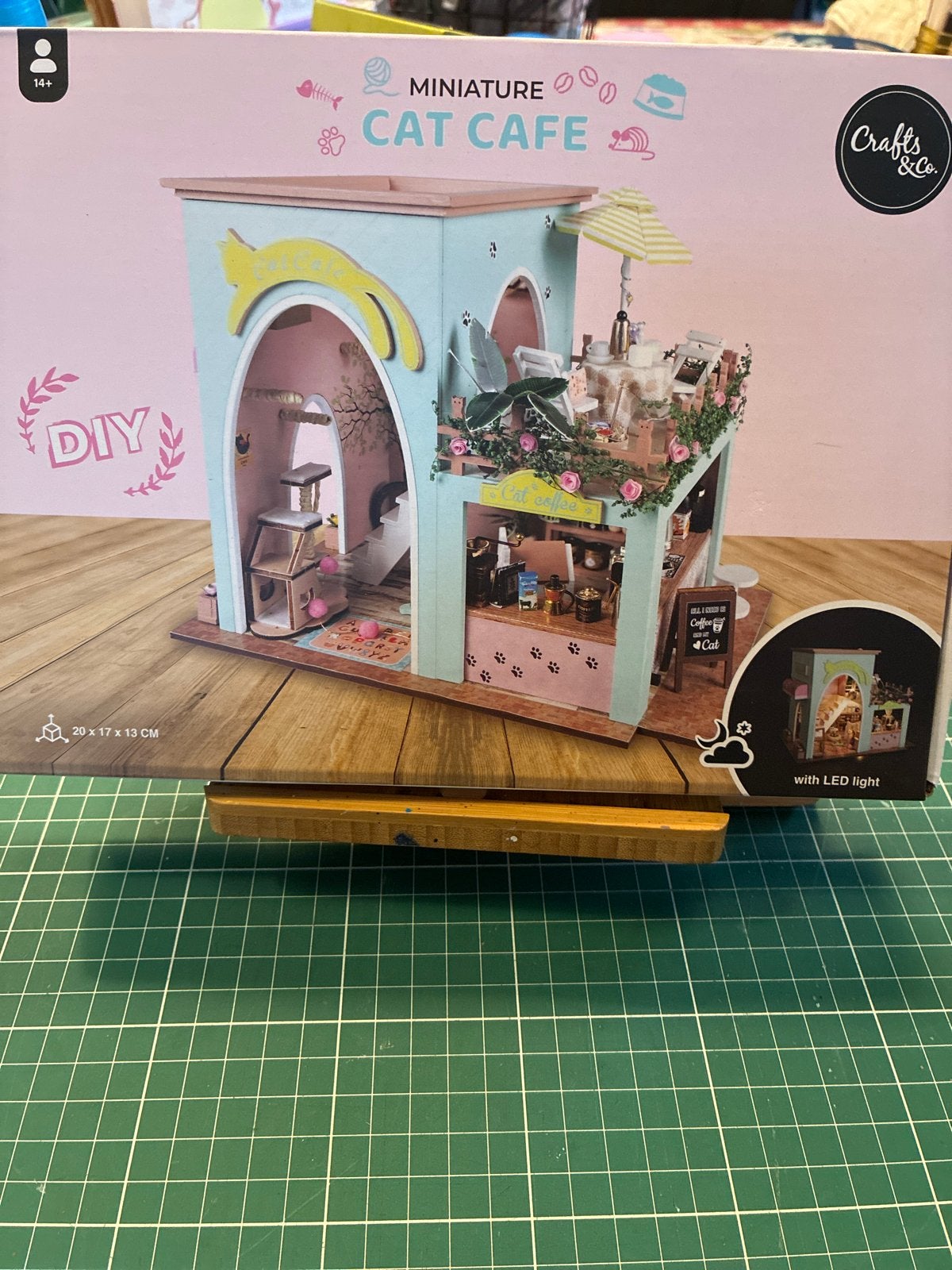 DIY Miniatuur Katten Café Knutselset met LED-licht, Dieren, Nieuw, Meerkleurig, Educatief