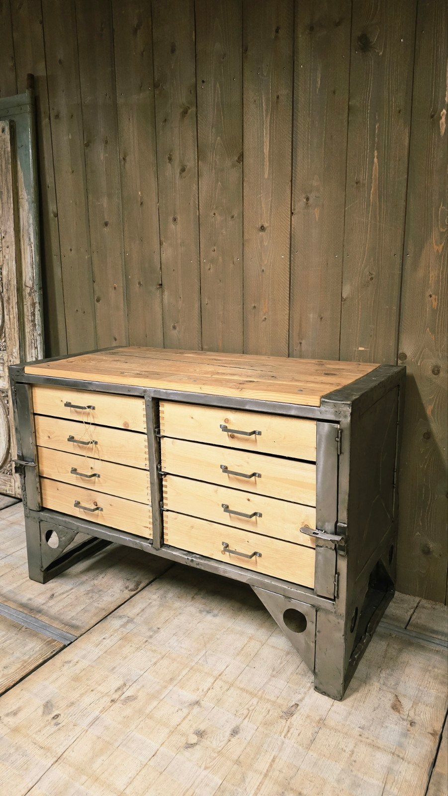 Antieke Grenen Houten Werkbank Vintage Direct Leverbaar, Ophalen of Verzenden, Zo goed als nieuw, 120 tot 170 cm
