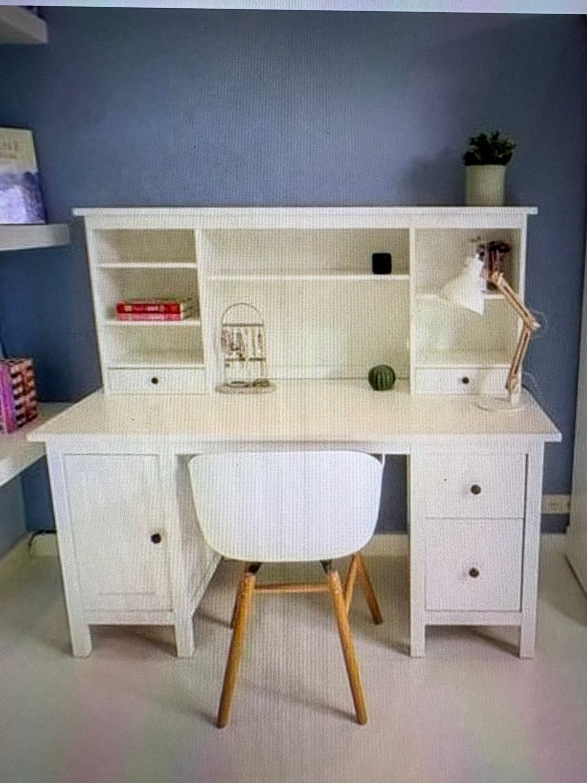 IKEA HEMNES bureau met opzetstuk - wit - veel opbergruimte, Ophalen, Gebruikt, Wit, Hout